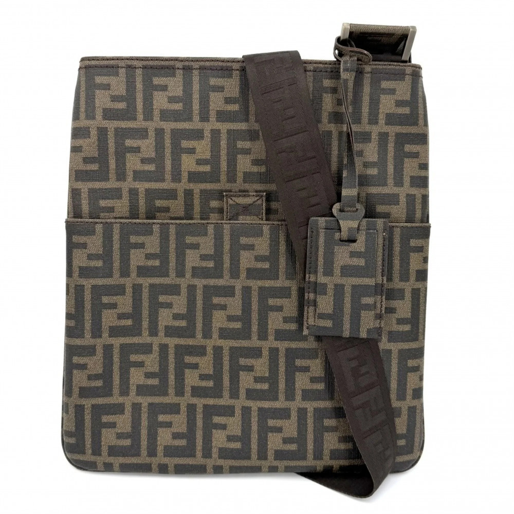 FENDI Brown Coated Canvas Zucca Shoulder Bag